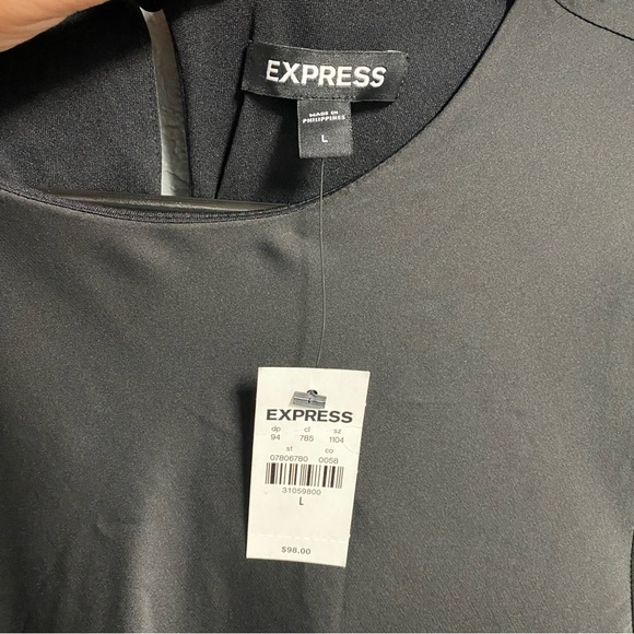 NEW EXPRESS $98 BLACK SATIN LONG SLEEVE ASYMMETRICAL HEM MAXI DRESS SIZE LARGE - Picture 5 of 12